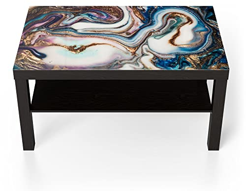DEQORI Glastisch | schwarz groß 90x50 cm | Motiv Luxuriöses Marmordesign | ausgefallener Beistelltisch aus Glas | Hochglanz Couchtisch fürs Wohnzimmer | moderner Couch Tisch mit Design