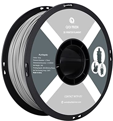 QIDI TECH PLA Rapido Filament 1.75mm, 3D Drucker Filament PLA, geeignet für Hochgeschwindigkeitsdruck, PLA Filament 1.75 für die meisten FDM 3D Drucker, 1 KG Spule (2.2lbs), Grau