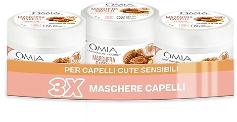 Omia, Maschera Capelli Eco Bio con Mandorla di Sicilia per Capelli e Cute Sensibile, Formula Delicata, Maschera per Lavaggi Frequenti, Senza Siliconi e SLES, 3 Flaconi da 250 ml - Esclusiva Amazon