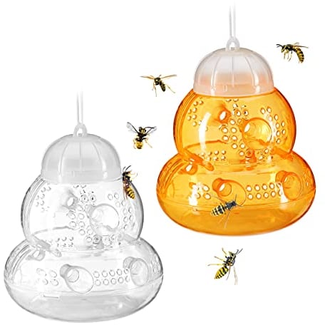 Relaxdays Wespenfalle 2er Set, Lebendfalle Wespen, ohne Lockstoff, zum Aufhängen & Hinstellen, orange/transparent, Pack