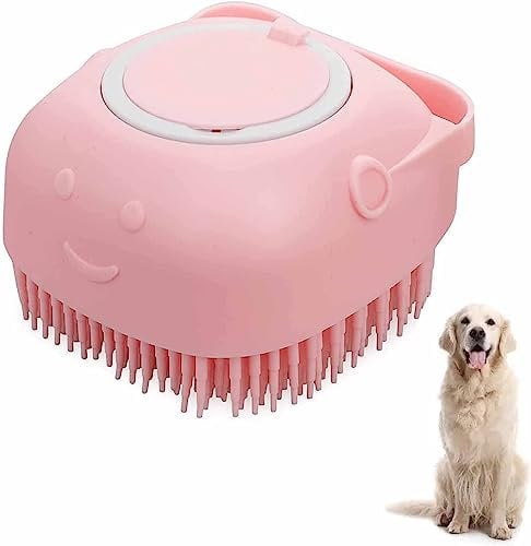 Pet Grooming Brush Bath Dog Silicone Rubber Bathing Brush Pet Bath Brush Body-Scrubber Massage Brush Multi-functional Bath Massage Brush for Dogs and Cats Shower Grooming (Pink)