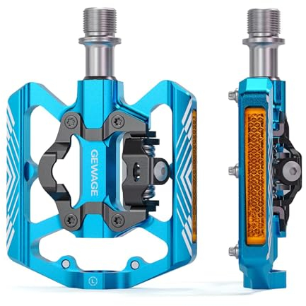 GEWAGE SPD Fahrradpedale,2 in1 Doppelfunktions Flach und SPD Pedale mit Reflektor,9/16 Zoll CrMo Schaft für MTB Fahrräder, Rennräder und E-Bikes (Blau)