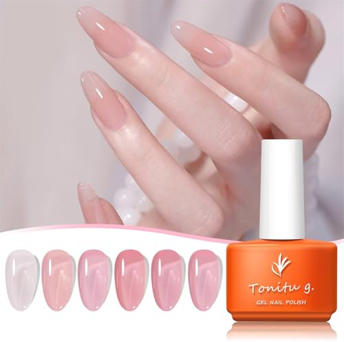 Tonitu G 6 Colori Jelly Smalto Semipermanente per Unghie in Gel Set Soft Rose Rosa Magenta Fucsia Trasparente Soak Off UV LED Gel Smalti Unghie Kit per Manicure Popolare Nail Art