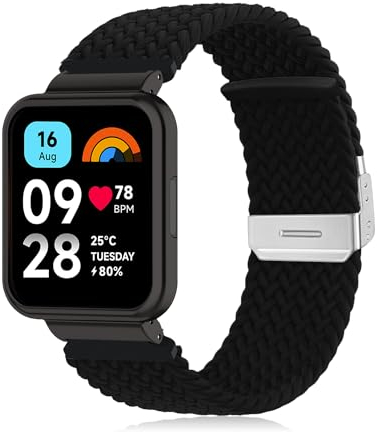 Niboow Correa Compatible con Xiaomi Redmi Watch 3 Active, Hombres Mujeres Nylon Elástica Deportiva Trenzada Correa para Xiaomi Redmi Watch 3 Active (Negro)
