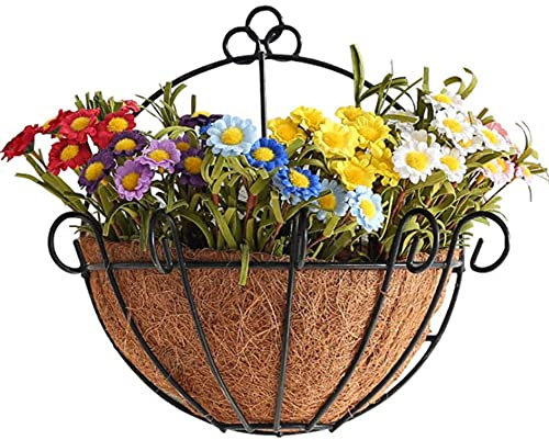 OQHAIR 2 Stück, Wandkörbe für den Garten – Metall-Blumentrog, Behälter, Krippe, hängende Blumentöpfe, Hängekörbe, Wand-Pflanzgefäß aus Eisen für den Außenbereich, mit Kettenhaken für Zuha