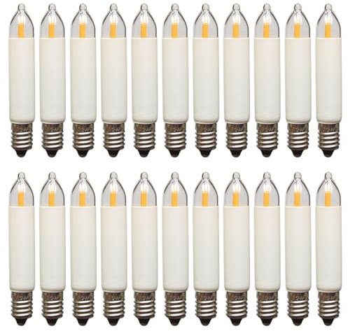 Erzgebirgslicht - AUSWAHL - 22 Stück LED Filament Kleinschaftkerze 8-55V 0,2-0,5W E10 für 4-28 Brennstellen Ersatzbirne Glühbirne Minischaftkerze Glühlämpchen für Lichterketten Pyramide Schwibbogen