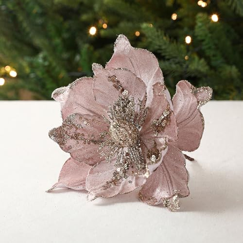 CULASIGN 6 Stück Weihnachtsblumen Glitzer Blumen Weihnachten Deko Weihnachtsbaumschmuck für Weihnachtsbaum Weihnachtskranz Hochzeits Garten Neujahr (Rosa,6 Stück)