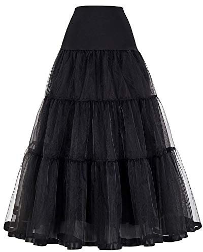 SSDH A-Line Long Swing Elastic Waist Skirt Petticoat Crinoline Half Slips For Wedding Evening Gowns (UK, Alpha, M, Regular, Regular, Black)