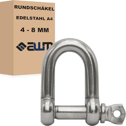 Edelstahl Schäkel Rundschäkel kurz geschweift Schekel Karabiner Sicherung V4A AISI 316 Drahtseil Edelstahlseil Drahtseilverbinder Zubehör (Rundschäkel, 8mm (bis 3000kg) - 4x)