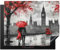 KitchenYeah© Coperchio Piano Cottura 65x52 cm Cucina Copri Fornelli Tappetino Induzione Antiscivolo Piastra Protezione Londra - Rosso - Acquerello - Nero - Coppia