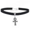 Lpitoy Unisex-Schmuck Choker-Halskette Schwarz 10 mm Flach Wildleder Ägypten Ankh Kreuz Charm Choker-Halskette