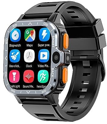 Rainbuvvy 4G LTE Smart Watch 2.03 IPS Large Screen SP9832E 4GB+64GB 8.0MP Dual Camera Android 8.1 Smartwatch USB File Transfer WiFi GPS Fitness Watch Men (Black, 4GB+64GB)