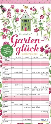 Gartenglück - Familienplaner 2025 für 4 Personen - Korsch-Verlag - Kalender mit 4 Spalten zum Eintragen - 19 cm x 46 cm