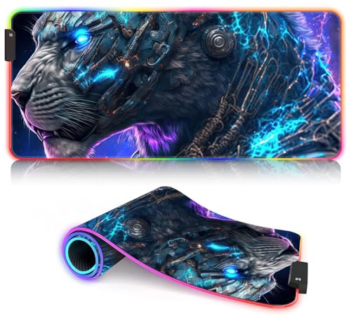 Alfombrilla para teclado con diseño de leones espaciales ROG, alfombrilla de ratón LED grande (60 x 35 x 0,3 cm), base de goma antideslizante para computadora y PC
