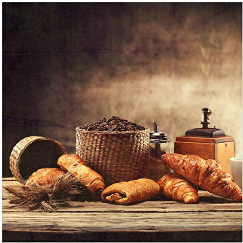 Wallario Glasbild Französisches Frühstück mit Café und Croissants - 55 x 55 cm Wandbilder Glas in Premium-Qualität: Brillante Farben, freischwebende Optik