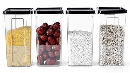 Hylruu Storage Containers Set of 4,1300ml Plastic Airtight Food Storage Containers with Lids, Storage Jars for Storing Pasta, Rice, Rlour, Dog, Cat, Cereal Dispenser Kitchen Organiser Black