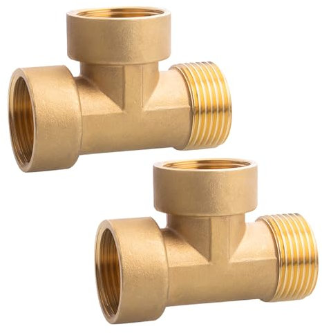 2 Stück T-Stück 1 Zoll, 1 Messing T-Stück 90°, Gewindefitting T-Stück IGxIGxAG aus Messing, T-Stück Wasseranschluss, DN25 Messing Fitting für Trinkwasser Geeignet