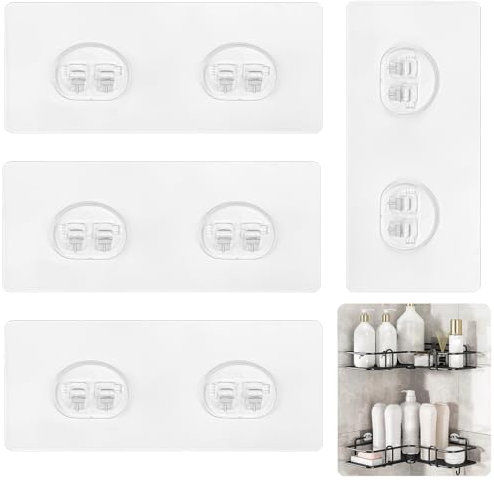 SUBTAVIK 4 ganchos adhesivos de ducha, ganchos adhesivos fuertes para baño, cocina, ducha, cesta de estante de esquina (gancho doble)