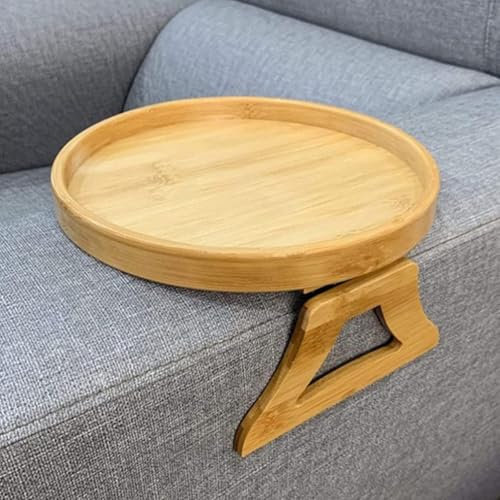 Sofa Arm Tray, Foldable Couch Tray, Natural Pine Wooden Armrest Trays, 25cm Round Sofa Trays & Organiser, Sofas Side Caddy, Waterproof Couch Arm Rest Organizer for Remote Drinks Snack Phone