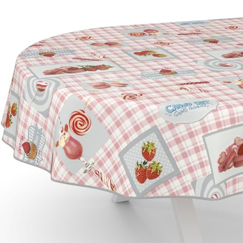 ANRO Wachstuchtischdecke Wachstischdecke Wachstuch Tischdecke abwaschbar Gartentischdecke Süßigkeiten Oval 180x140cm mit Saum (Eingefasst)