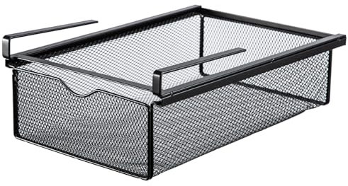 Youyijia Metal Mesh Drawer Organiser - No-Punch Iron Hanging Box for Wardrobe Pull Out Storage, Underwear, Bras, Socks (Black)