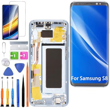 HLYGZX Écran pour Samsung Galaxy S8 TFT G950F G950FD G950U Écran LCD de Rechange Assemblée réparation Kit (Bleu avec Cadre,Pas d'empreintes digitales,Écran Non courbé)