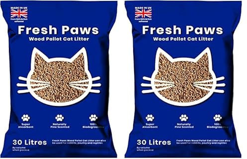 Fresh Paws Premium Wood Pellet Cat Litter, 30 L (Pack of 2)