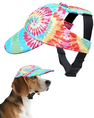 BIPY Gorra de béisbol para perro con agujero para las orejas, gorra de visera para cachorros con correa ajustable para el cuello para perros, deportes al aire libre, caminar, viajes, protección solar