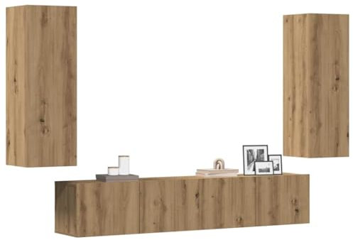 NQJIBUE Articolo-Wall Mounted TV cabinet 4 pz Artigianale Rovere Ingegnerizzato Legno, Centri di intrattenimento & Supporti TV
