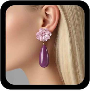 Brincos de lágrima longa roxa do Cybche Vintage Longo Prazos Locais Brincos de Lágrima Local Purple Brincho de Flor Camellia Brincho de Flores de Flor Recurring Jóias para(Style3)