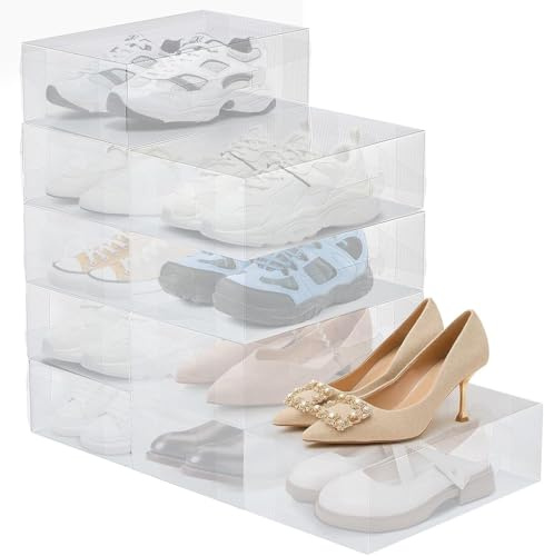 JF HOME BLISS10 Pack Shoe Storage Boxes Stackable Storage Plastic Shoe Organiser Box Set