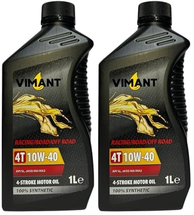 VIMANT Olio Motore 4T 10W-40, 2 Litri, 2x1L, 100% Sintetico, JASO MA/MA2, Per Motori a 4 Tempi, Moto e Scooter