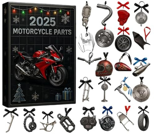 Motorradteile-Adventskalender 2025 – 2D-Acryl, 24-Tage-Weihnachts-Countdown-Kalender | Mini-Motocross-Teile-Adventskalender zum Schmücken eines Weihnachtsbaums