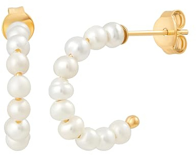 cai Damen Creolen 925/- Sterling Silber 1,6cm Glänzend Perle gelb 274210126V