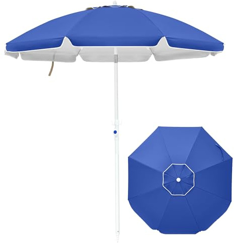 Palawano Sombrilla de Playa con Anclaje de Arena, Protección Solar UPF50+, Parasol Portátil con Inclinación Ajustable y Diseño Resistente al Viento para Playa, Piscina y Jardín (Azul, 1.8M)