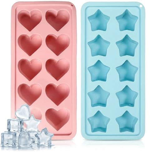 Star Ice Cube Tray and Heart Moulds for Enhanced Beverage Presentation, DIY Dessert Making, Party Hosting, and Romantic Gift Giving, Blue and Pink Two-Piece Set