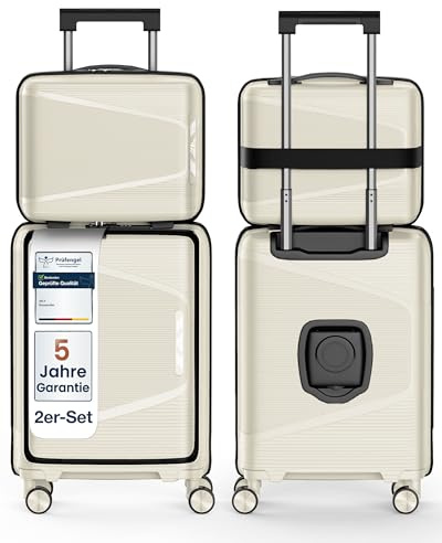 4FLY Leichtes Hartschalen-Handgepäck Set 2-teilig – Kosmetikkoffer (18 L) & Kabinenkoffer (54×36×19 cm, 30L) mit TSA-Schloss, USB-A/USB-C Ladeanschluss, Doppelrollen & Aluminium-Teleskopgriff