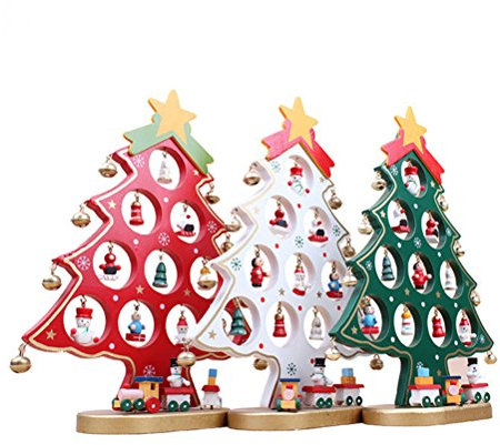ROSENICE Arbre de Noël Mini Sapin de Noël en Bois avec Suspensions Décoration (Vert) - Un Pièce