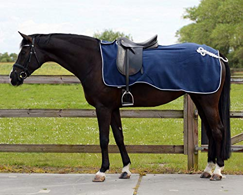 QHP Nierendecke Fleece-Ausreitdecke Ornament Fleecedecke Sattelausschnitt hinten mit Ornament in Silber (blau, S)