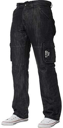 ENZO Mens Designer Cargo Combat Denim Jeans Pants All Waist Size Black Wash 34 W X32L