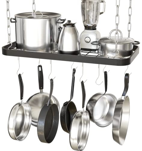 Jackcube Design MK397B Hängetöpfe und Pfannen, Organizer für Decken, Wandmontage, Gitter, Küche, Topf, Aufbewahrungsregale für Utensilien, Kochgeschirr mit 8 S-Haken (62 x 30 x 3 cm)