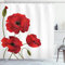ABAKUHAUS Blumen Duschvorhang, Blumen Blütenblätter und Knospen, Stoffliches Gewebe Badezimmerdekorationsset mit Haken, 175 x 200 cm, Grün Rot