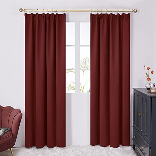 Deconovo Blickdichte Vorhänge Gardine mit Kräuselband Schlafzimmer Balkon Fensterdeko Gardinen, 240x140 cm(HöhexBreite), Rot, 2er Set