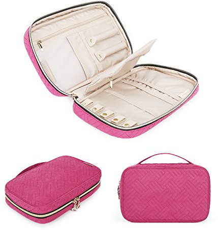 bagsmart Schmuck Organisator Schmucktasche Reise für Ringe, Ohrringe, Halskette, Armbänder Pink
