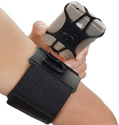 Brassard Sport, Brassard de Poignet Avant-Bras Band Smartphone Support avec Sangle Réglable, Rotation à 360°Bracelet pour Téléphone 4-6.5 pour Vélo, Jogging, Exercice, Sports - (Noir)