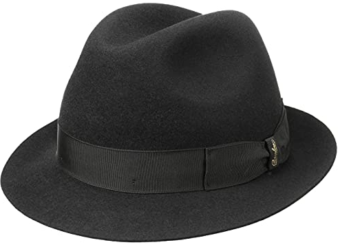 Borsalino Marengo Haarfilz Fedora Hut Haarfilzhut Fedorahut Trilby Herrenhut Damen/Herren - Made in Italy Filzhut mit Ripsband Frühling-Sommer Herbst-Winter - 57 cm schwarz