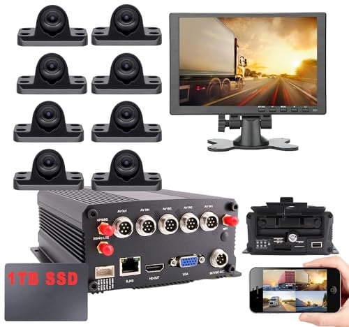 JOINLGO 8-CH Mobile DVR Backup Camera System 10 HD Remote Monitor on PC Phone GPS WiFi 4G 1080P AHD Vehicle Car DVR MDVR Video Recorder with Mini Large View Angle Car Cameras for Truck/RV/Bus