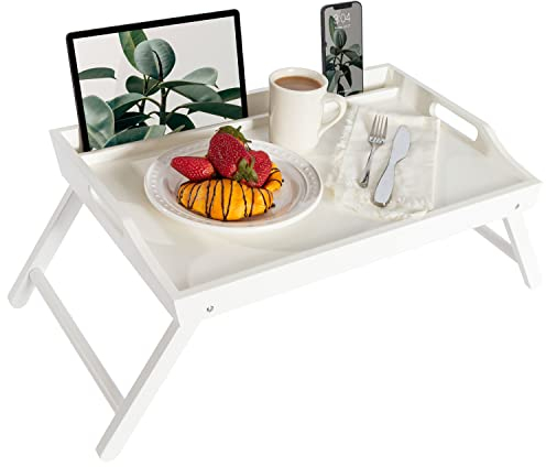 ROSSIE Home Bandeja de Cama de Madera, Escritorio de Regazo con Soporte para teléfono, se Adapta a portátiles de hasta 17.3 Pulgadas y la mayoría de tabletas, Color Blanco Suave, Estilo n.º 78104