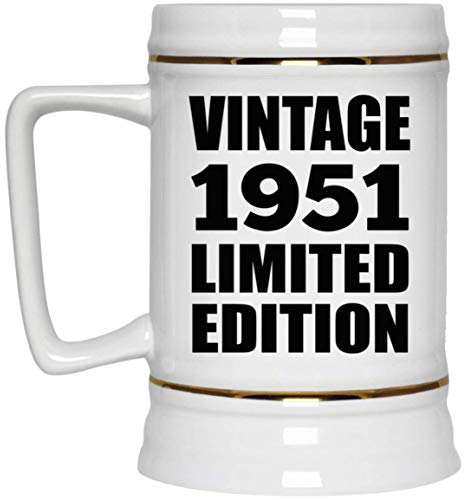 Designsify Gifts, 73rd Birthday Vintage 1951 Limited Edition, 22oz Beer Stein Ceramic Tankard Mug with Handle for Freezer, for Anniversary Mothers Day Fathers Day Parents Day Party, to Men Women Him