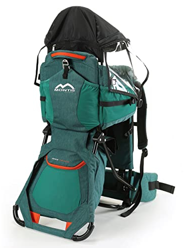 MONTIS MOVE NEXUS Kraxe Kindertrage bis 25kg Kinder-Gewicht mit vielen Extras - Basismodell - geringes Eigengewicht, passend für beide Elternteile, besserer Komfort mit Wirbelstütze, GRÜN